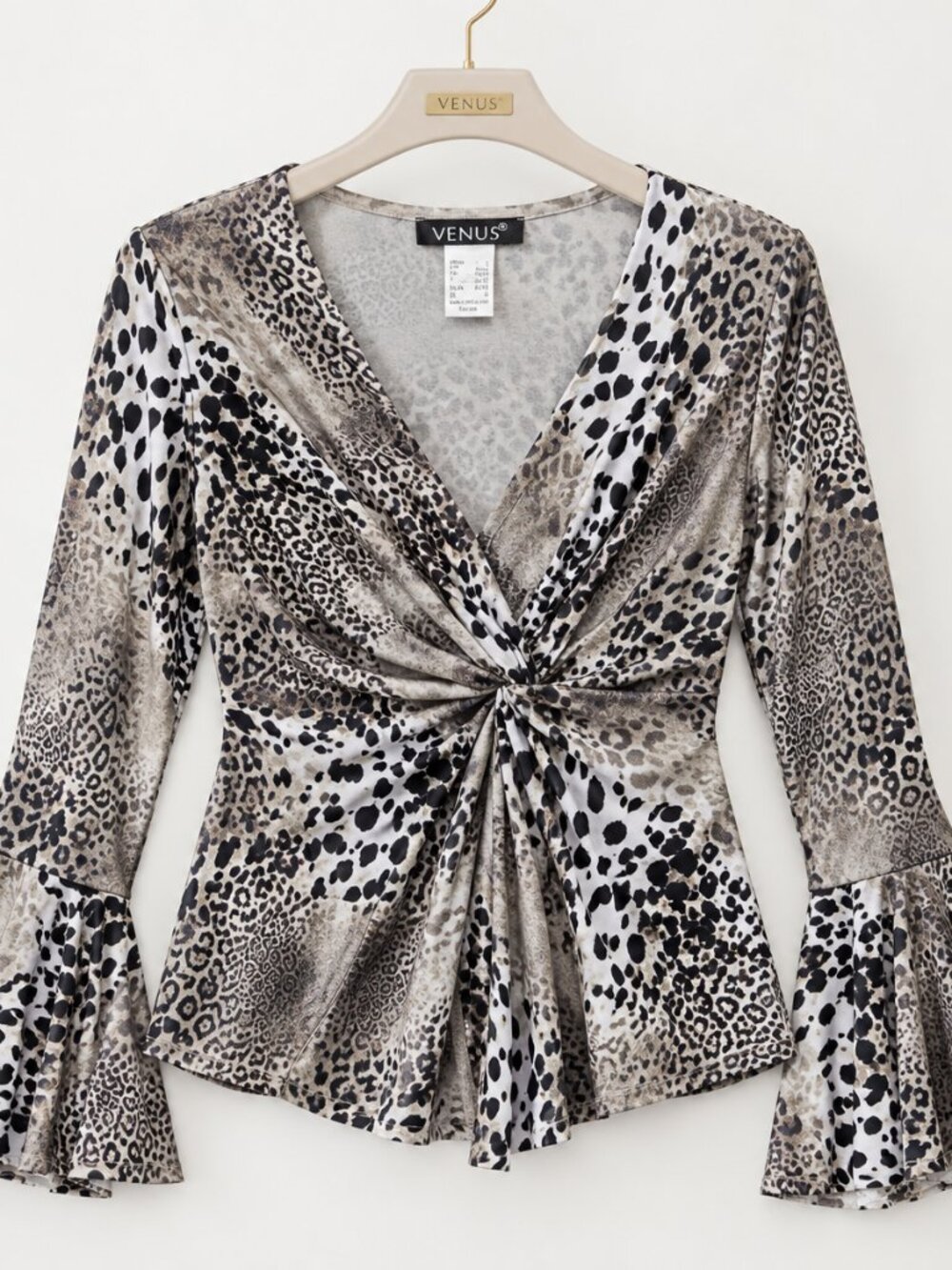 VENUS Women’s Animal Print Wrap Blouse – Size XL
